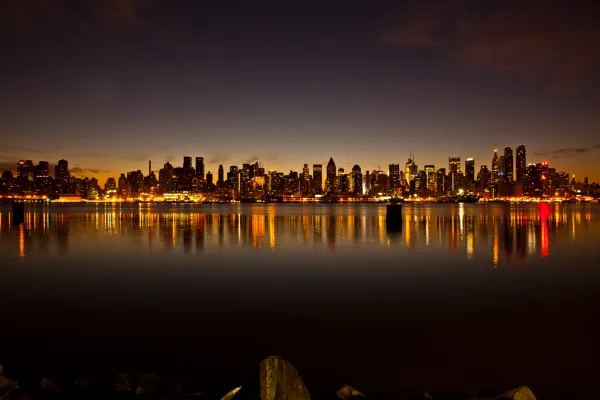 The New York City skyline just before sunrise December 17, 2011