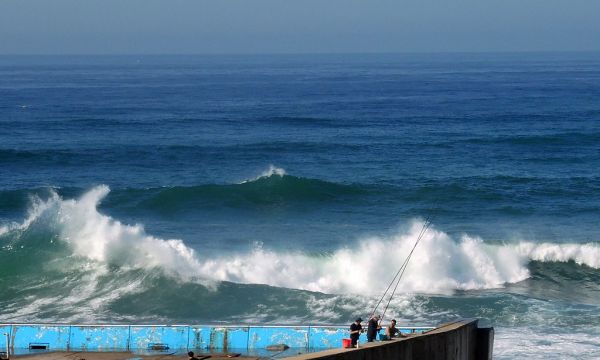 casablanca-Ocean waves and fishing boys